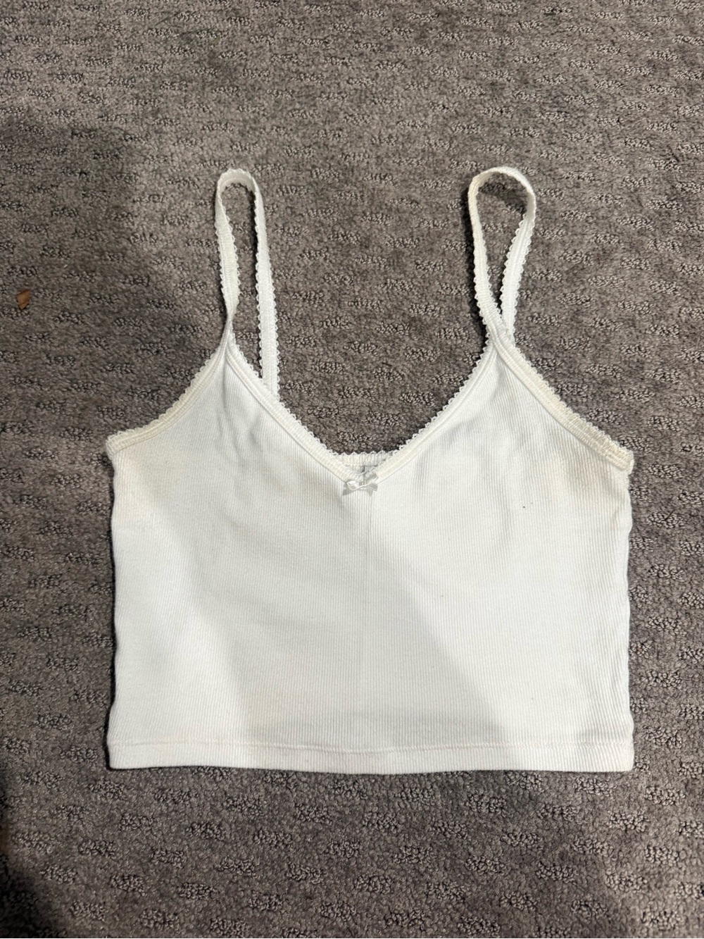 Sunday Best White Ribbed Lace-Trim Cropped Cami